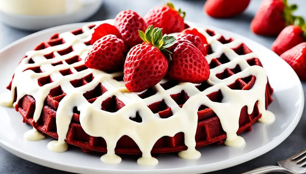 A plate of delicious red velvet waffles