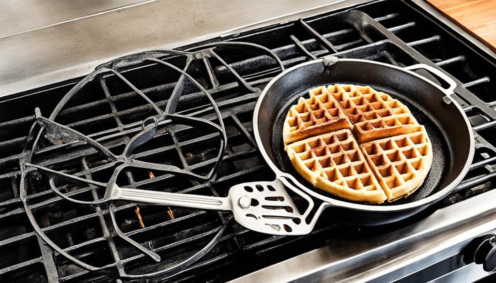 Antique Griswold waffle iron cooking