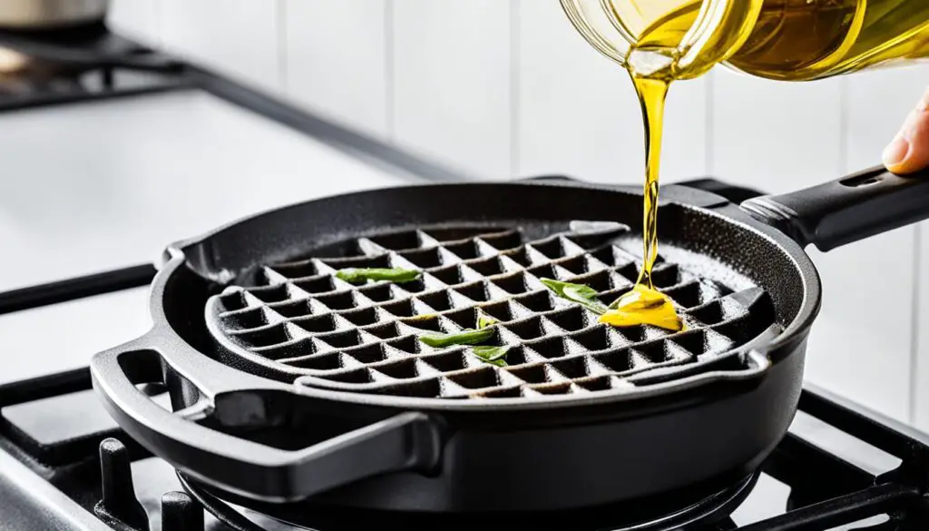 Greasing waffle iron with cooking fats