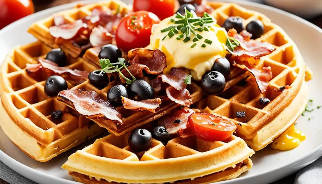 Savory waffles with various toppings