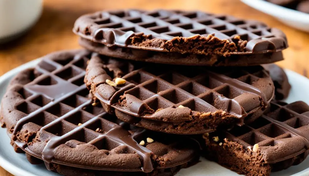 Waffle iron cooking chocolate peanut butter cookies