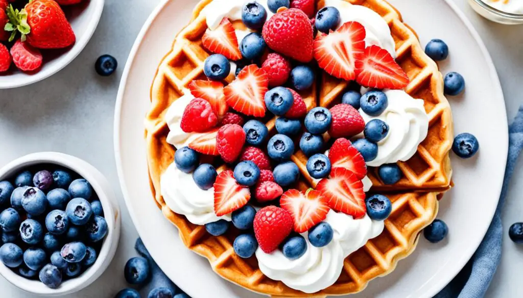 Whipped cream and fresh berries on waffles