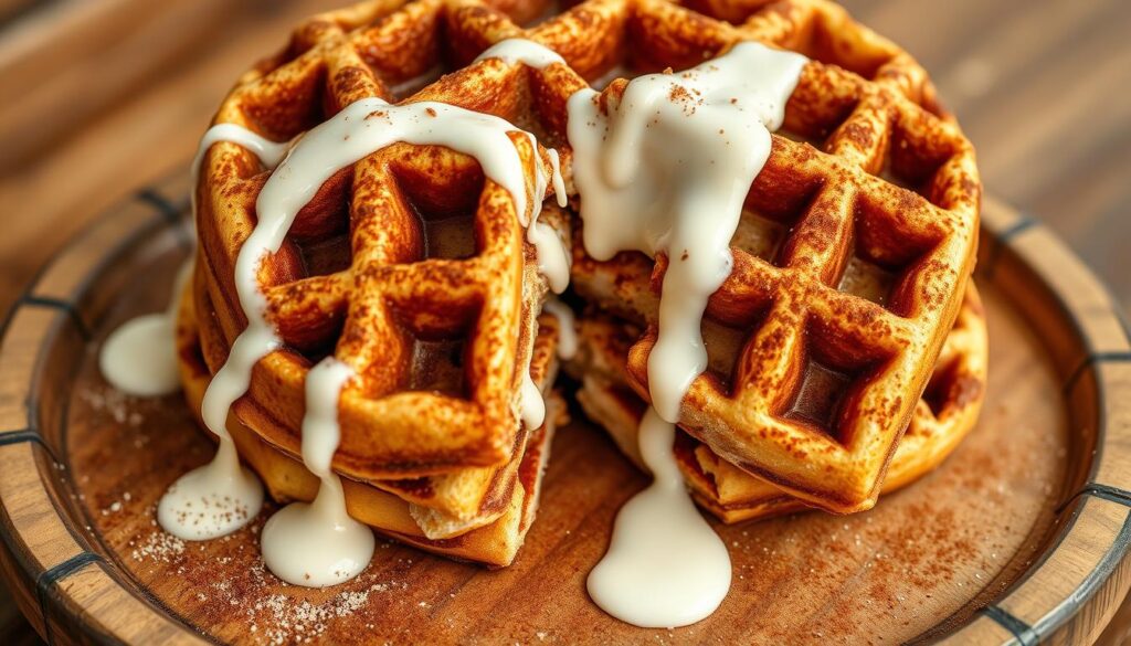 Cinnamon Roll Waffles with Cream Cheese Glaze