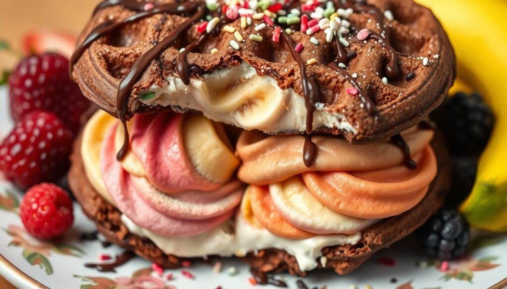 Creative chocolate waffle ice cream sandwich variations