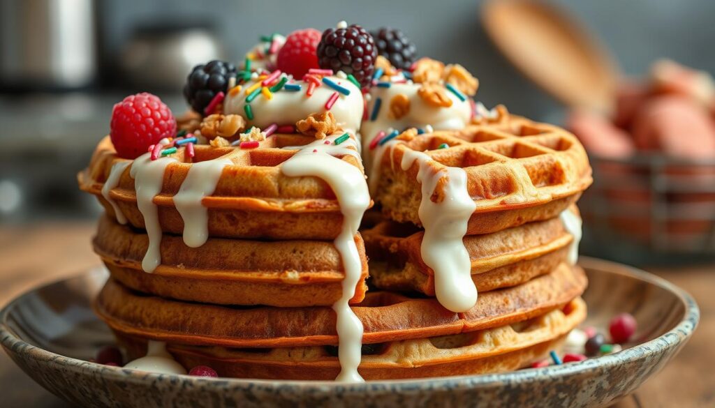 Creative cinnamon roll waffle variations