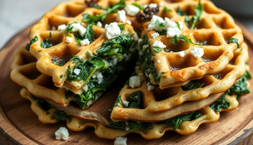 Savory waffles with spinach and feta