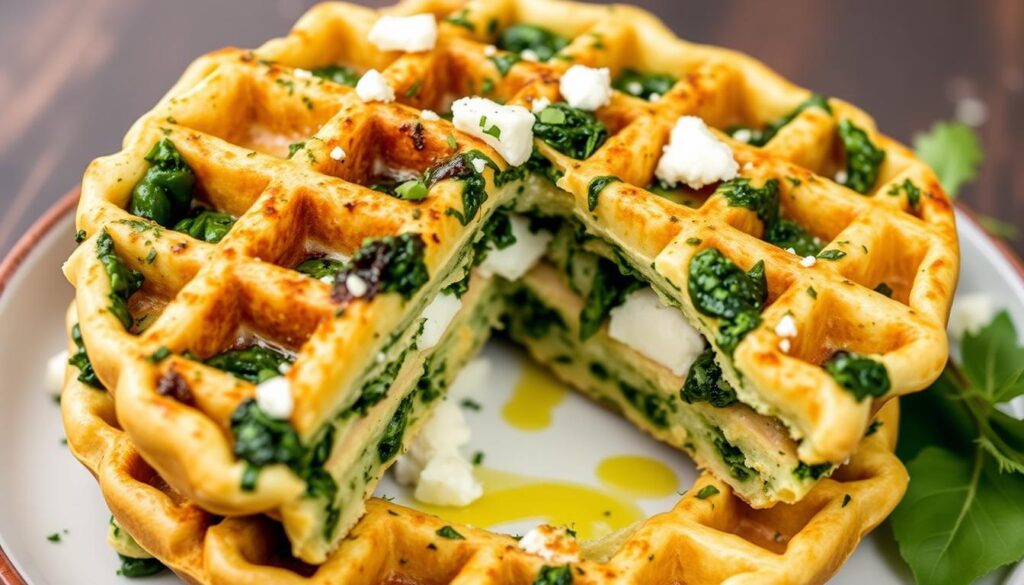 Spinach and feta protein waffles