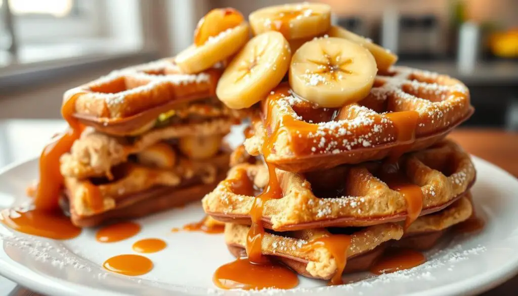 Bananas Foster Brioche Waffles