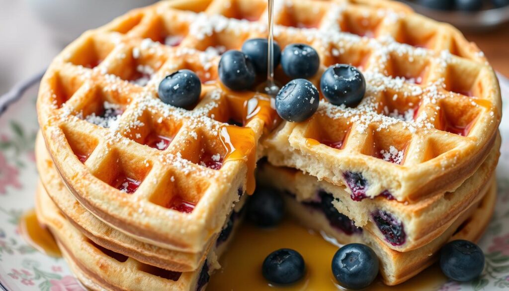 Blueberry cassava flour waffles