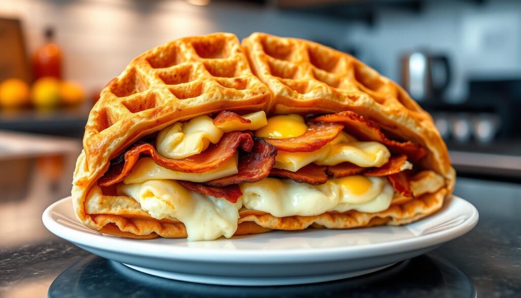 Bruxie waffle breakfast sandwich