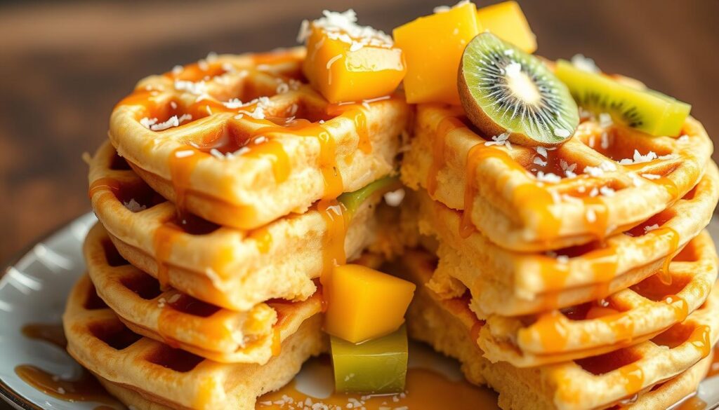 Coconut milk waffles with tropical flavor