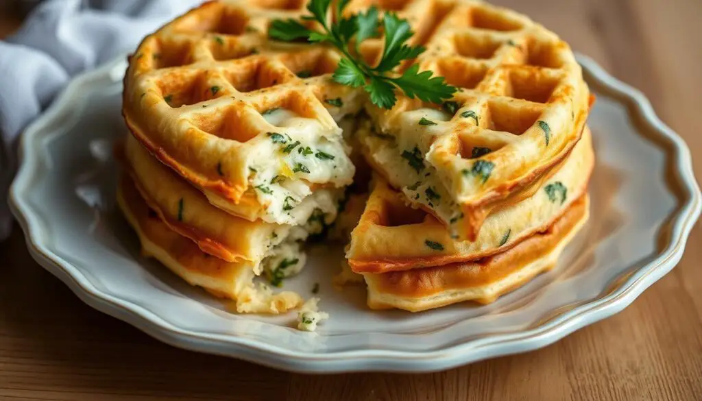 Herb and cheese brioche waffles