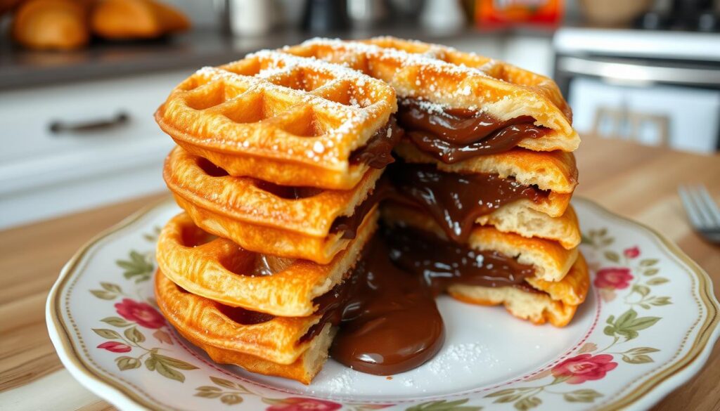 Nutella-stuffed croissant waffles