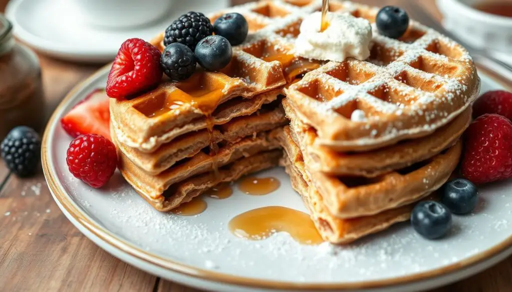 Oat flour waffles with toppings