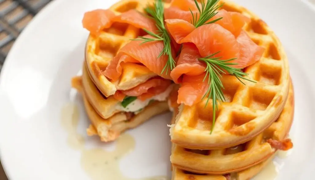 Smoked salmon and dill brioche waffles