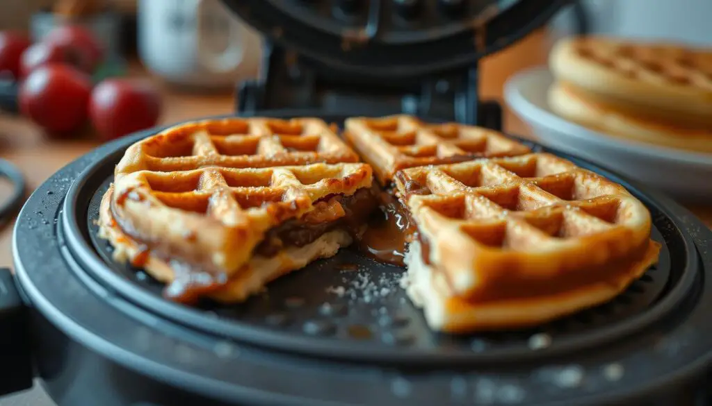 Stuffed waffle maker in action