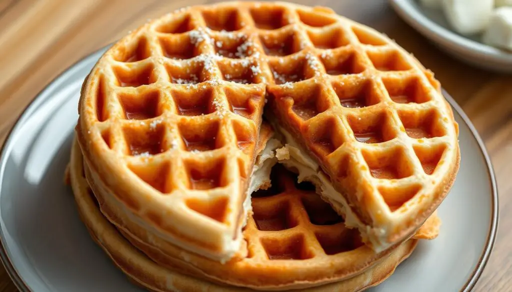 waffle batter in waffle iron