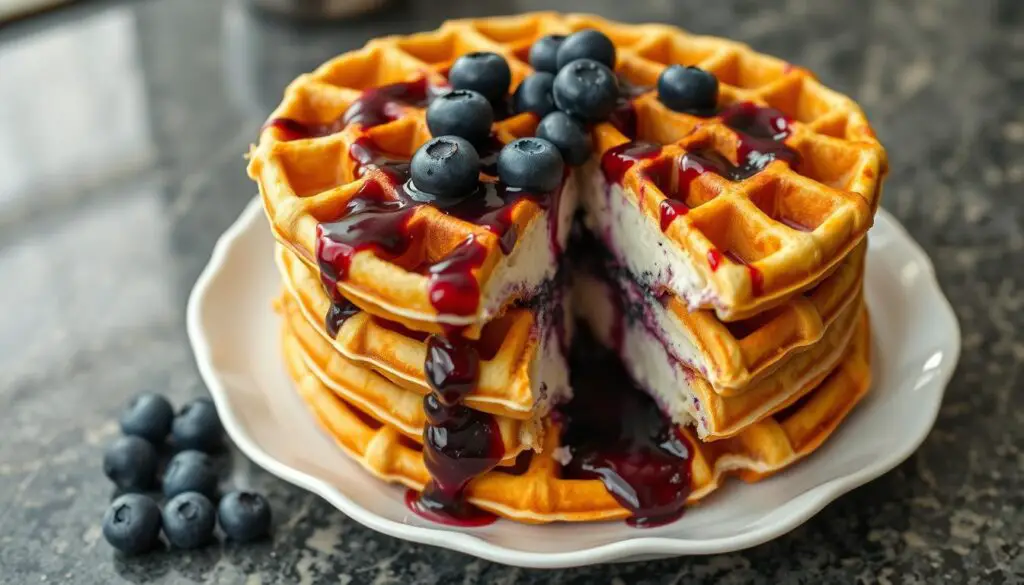 Blueberry cheesecake stuffed waffles