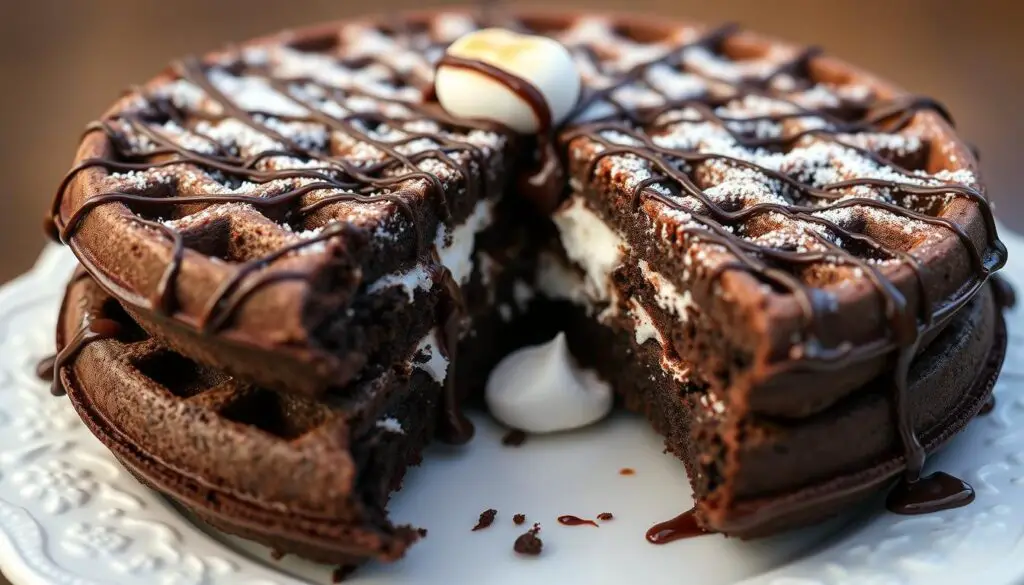 Waffle iron cooking for chewy brownies