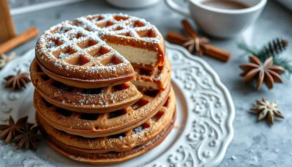 Gingerbread Waffles Stuffed with Cheesecake