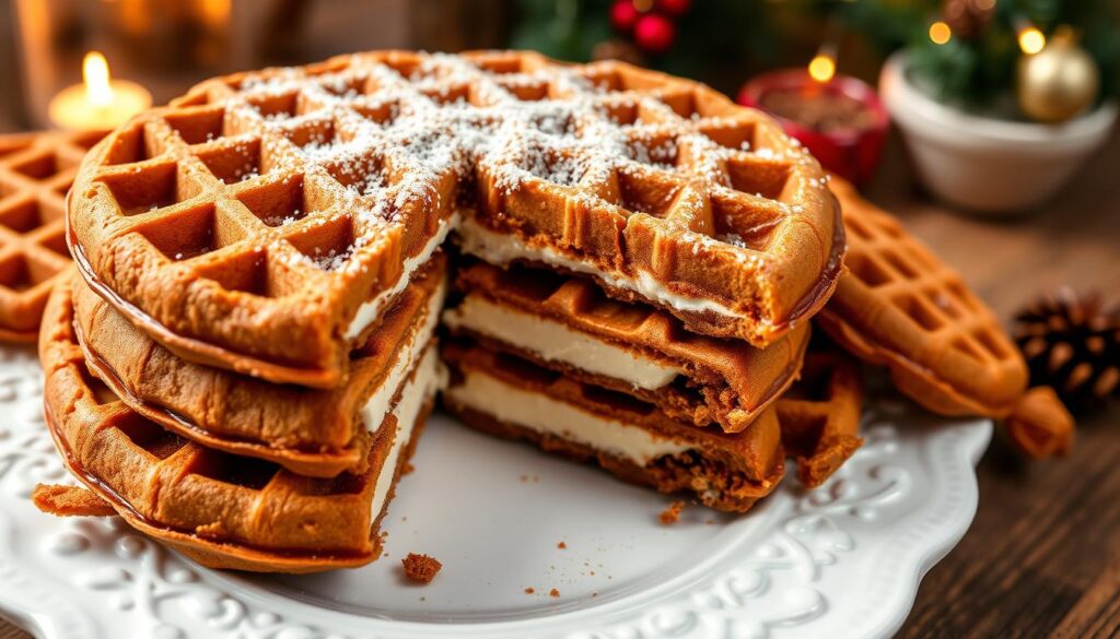 tofu-based vegan cheesecake stuffed gingerbread waffles